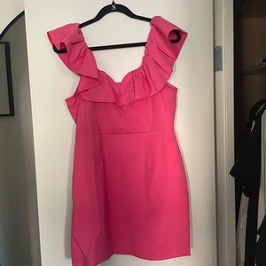 Barbie Pink Ruffle Off the Shoulder Dress